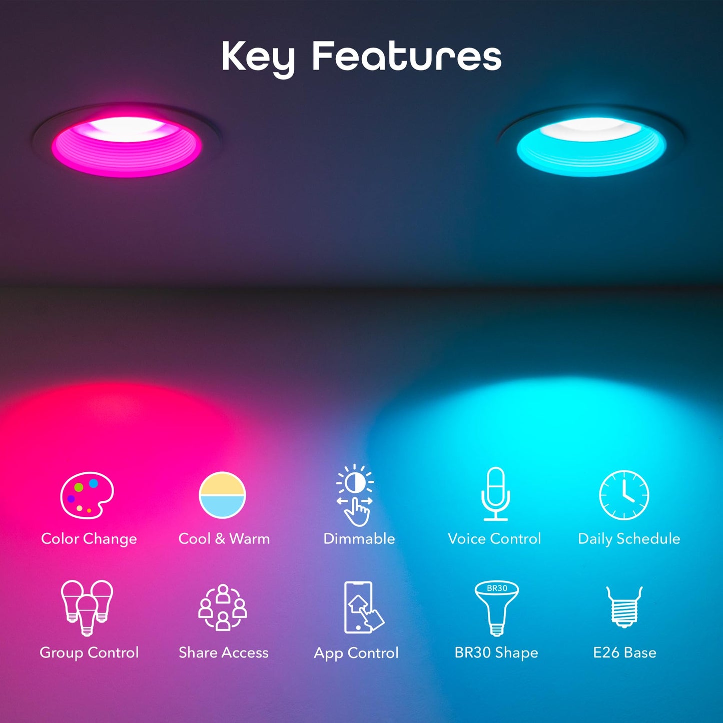Geeni Prisma Plus BR30 Smart LED Bulb, 16M Colors, Multicolor RGB, 4-Pack