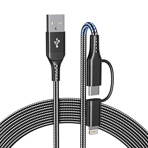 USB to USB-C and Lightning Cable Combo 6FT, 2 in 1 Nylon Braided iPhone Charger Cable Apple Carplay & Android Auto, [MFi & 3A Fast Charge] Multi…