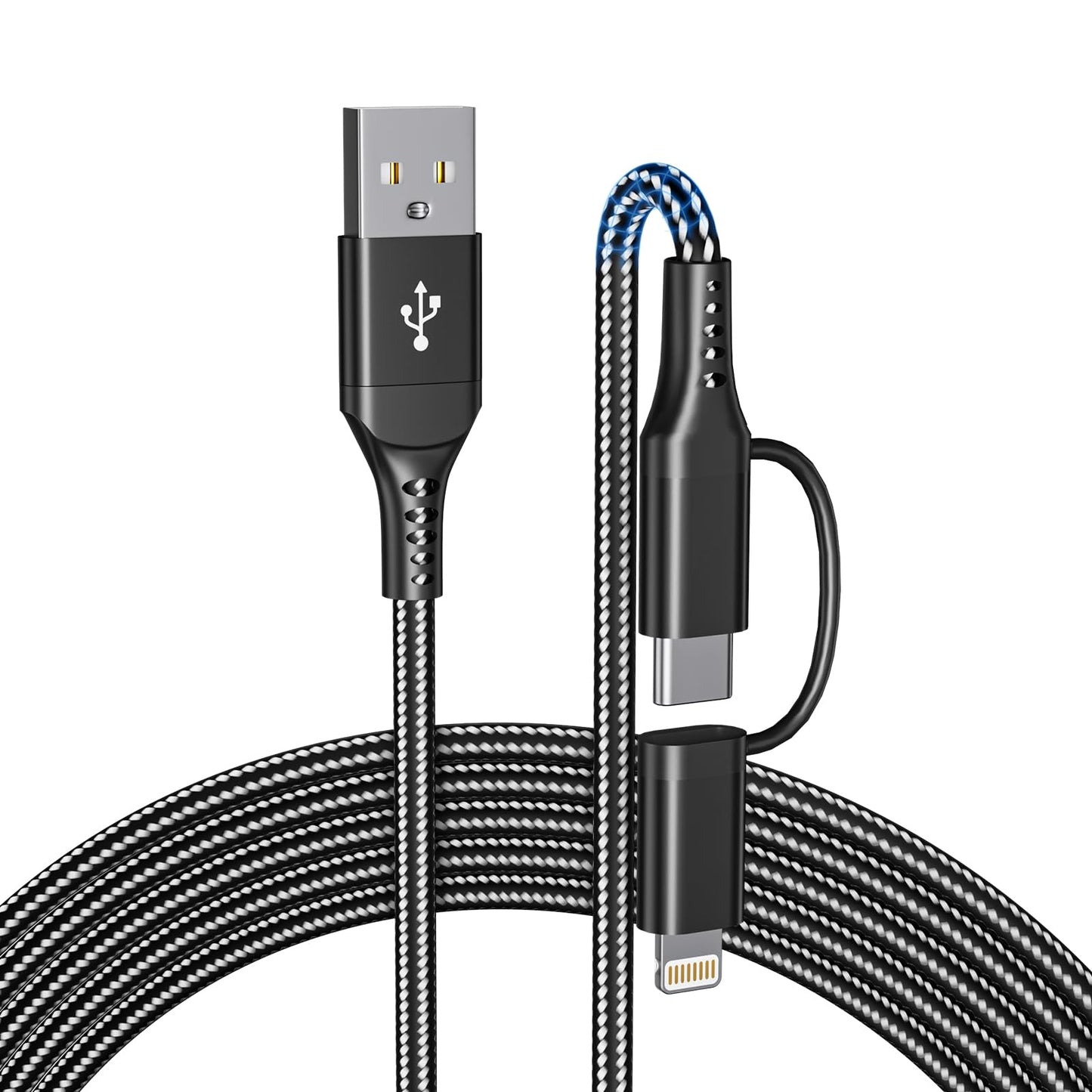 USB to USB-C and Lightning Cable Combo 6FT, 2 in 1 Nylon Braided iPhone Charger Cable Apple Carplay & Android Auto, [MFi & 3A Fast Charge] Multi…