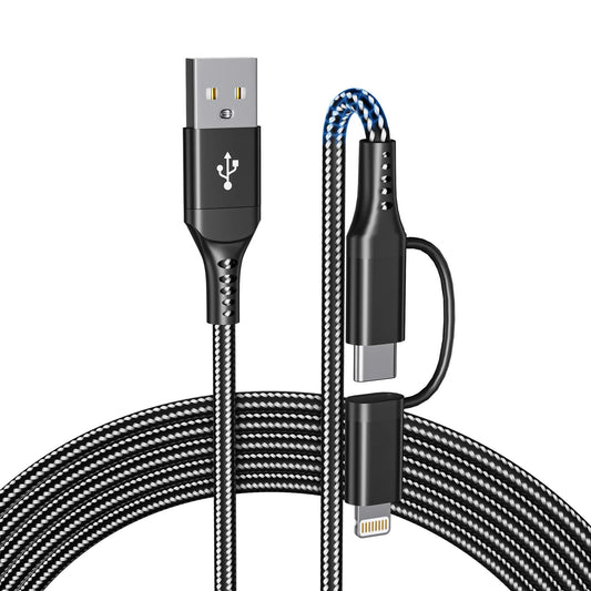 USB to USB-C and Lightning Cable Combo 6FT, 2 in 1 Nylon Braided iPhone Charger Cable Apple Carplay & Android Auto, [MFi & 3A Fast Charge] Multi…