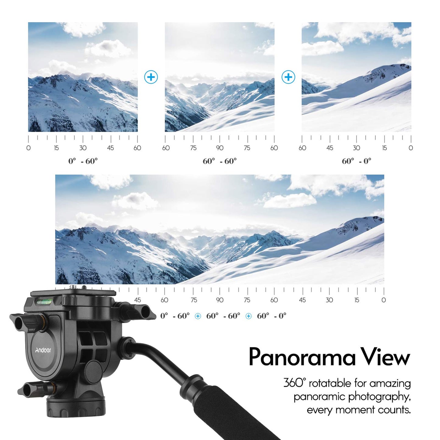 Andoer Fluid Ball Head Panoramic 360° Rotation Ball Head Max. Load 5kg/11 lbs with Handle for 1/4 inch Screw Camera Camcorder and 3/8 inch Monopod