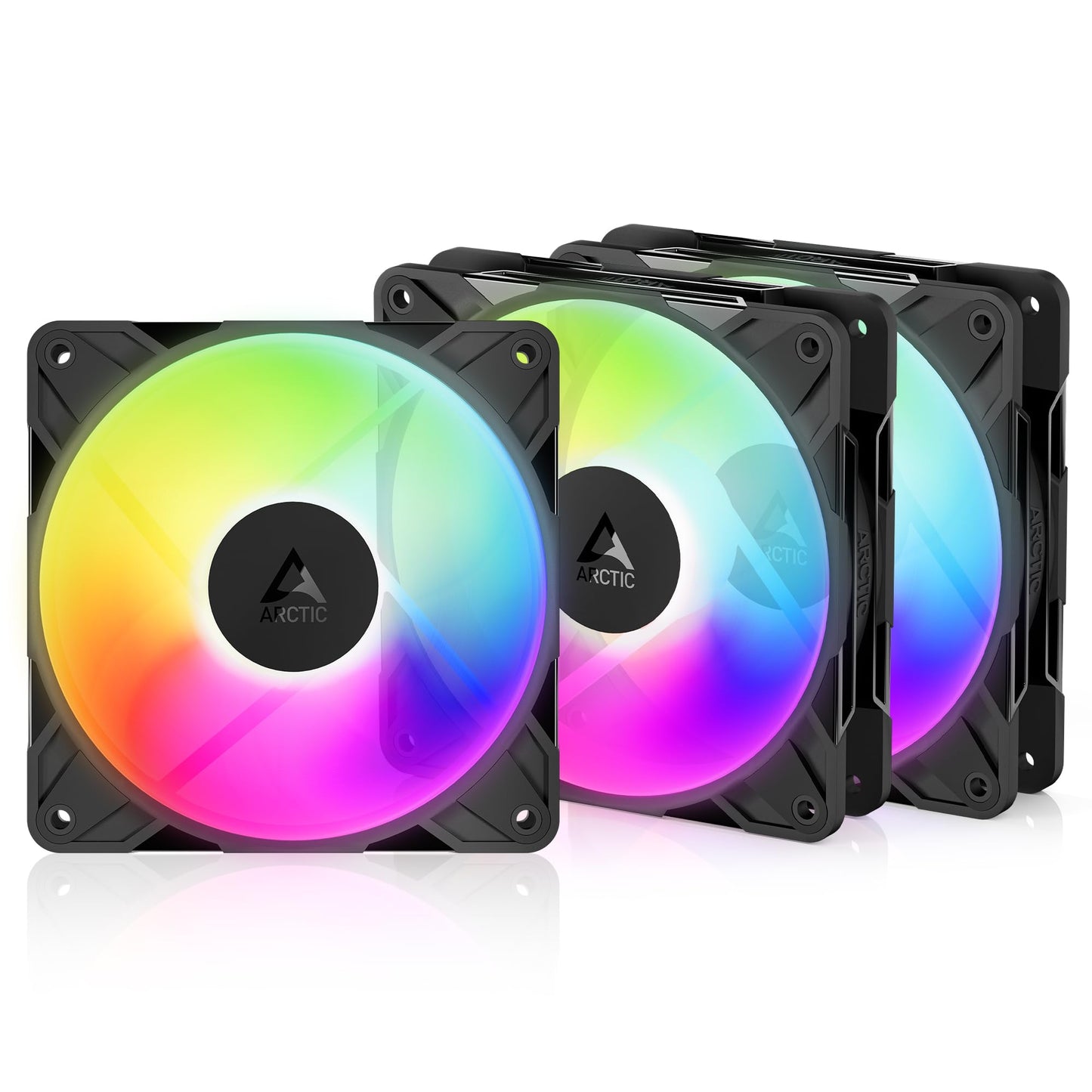 ARCTIC P12 Pro Reverse A-RGB - 3 Pack - 120 mm Premium Fan with Reverse Airflow, PWM Fan with Y Cable Splitter, 500-3000 RPM, 0 RPM <5% PWM, 5V
