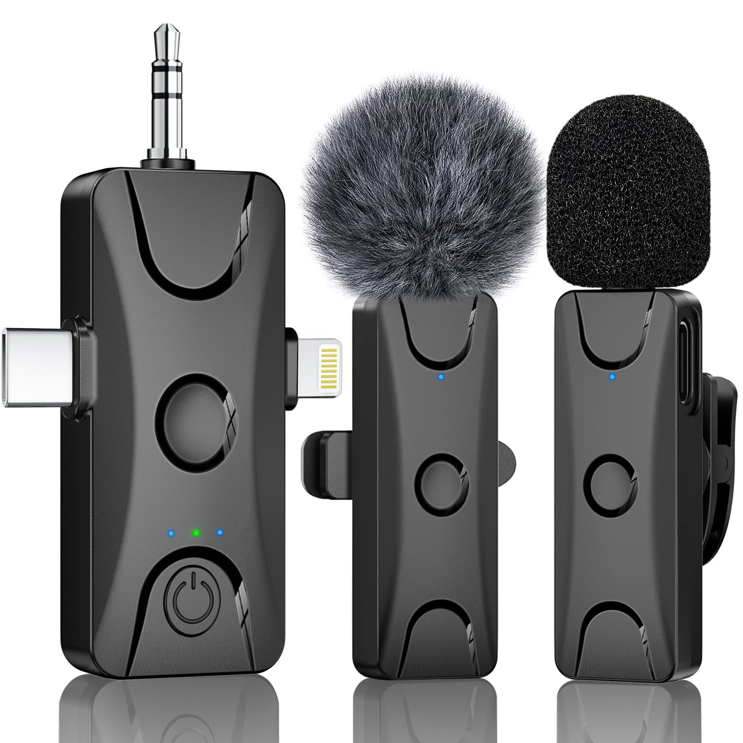 Wireless Lavalier Microphone for iPhone Android: Mini Lapel Mic with Intelligent Noise Cancelling, 48kHz/16bit, 100ft Range, for Camera, PC, Laptop