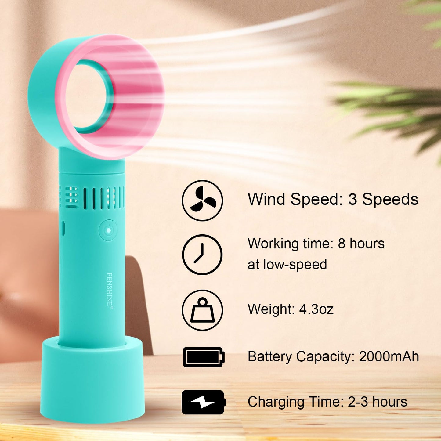 fenshine Portable USB Rechargeable Mini Fan Eyelash Fan Dryer Bladeless Handheld for Eyelash Extension, Air Conditioning Blower for Essential Eyelash