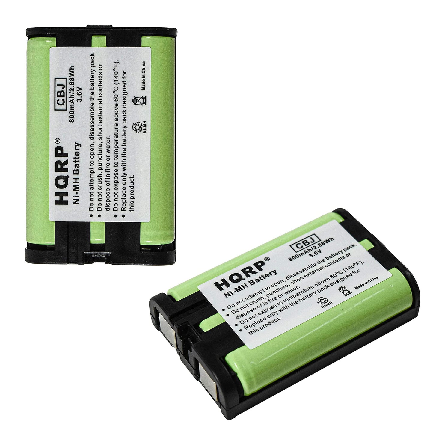 HQRP 2-Pack Phone Battery compatible with Panasonic HHR-P107 HHR-P107A KX-TGA301 KX-TGA351 KX-TGA600 KX-TGA600B KX-TGA600M KX-TGA600S KX-TGA601