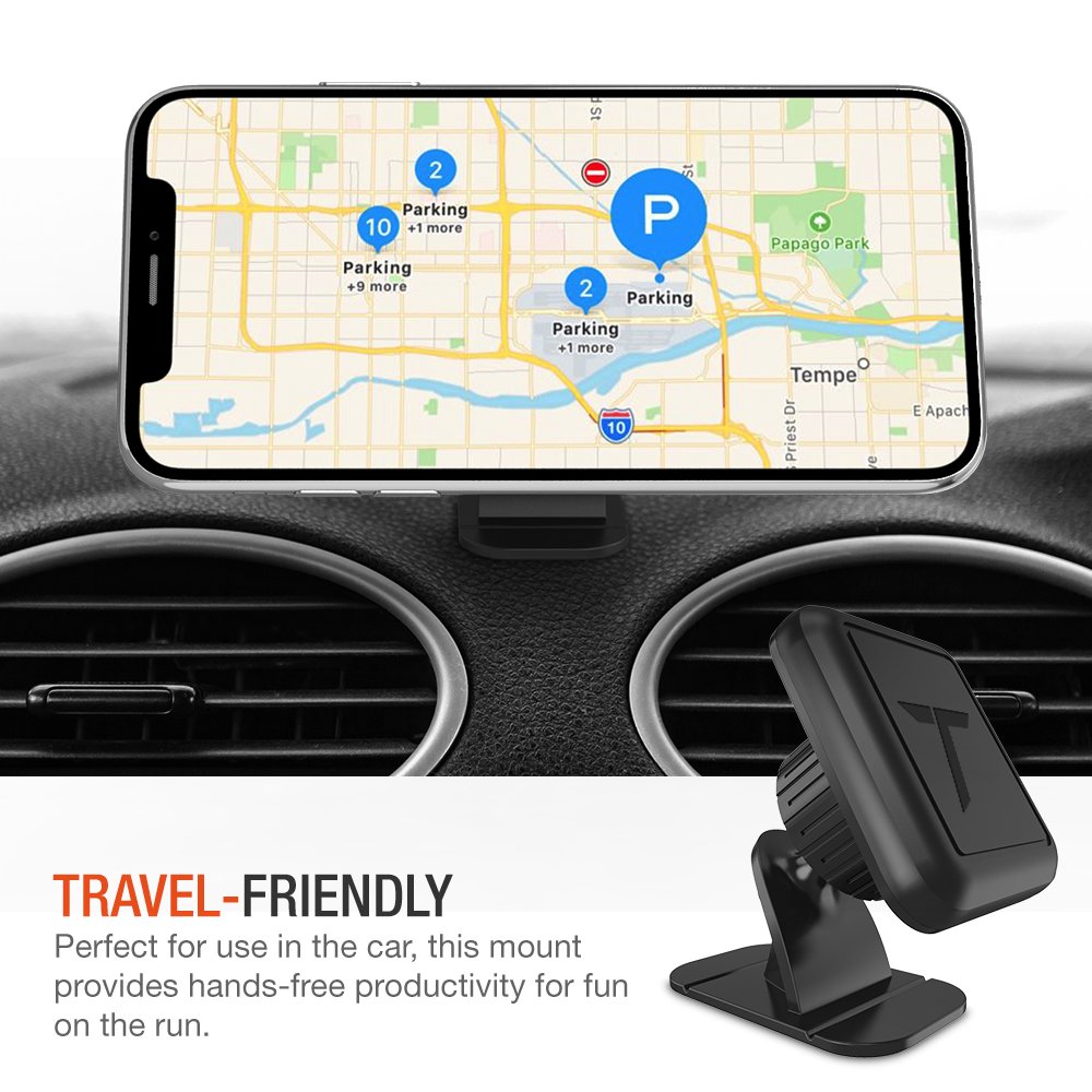 Trianium Magnetic Dash Car Mount Phone Holder Desk Stand Compatible with iPhone, Samsung, Huawei, Nokia, LG, Moto Smartphone, Stick-on Dashboard