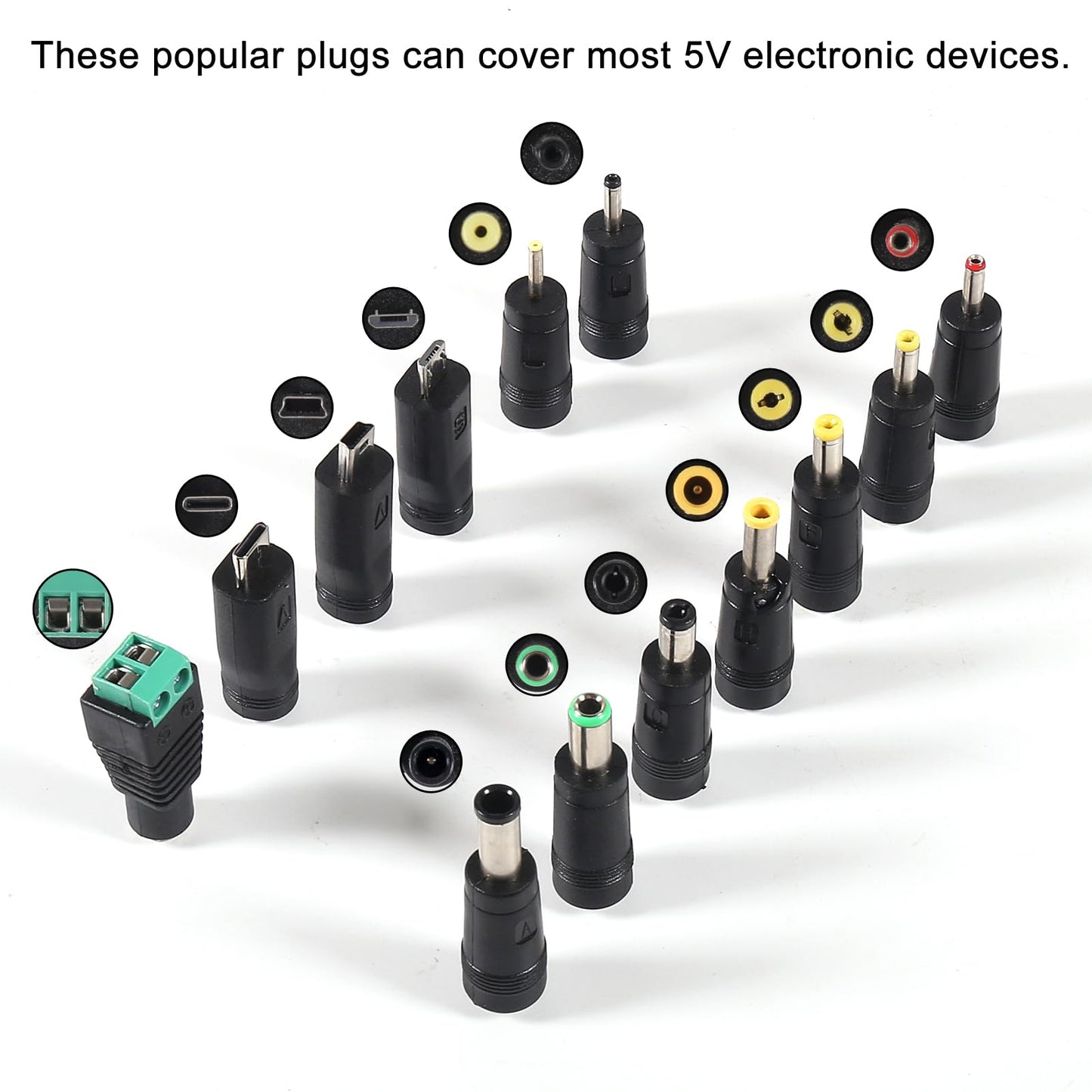 JUZITAO 2PCS Universal 5V DC 5.5 2.1mm Plug Charging Cable Power Cord, USB to DC Power Cable with 13 Interchangeable Plugs Connectors Adapters
