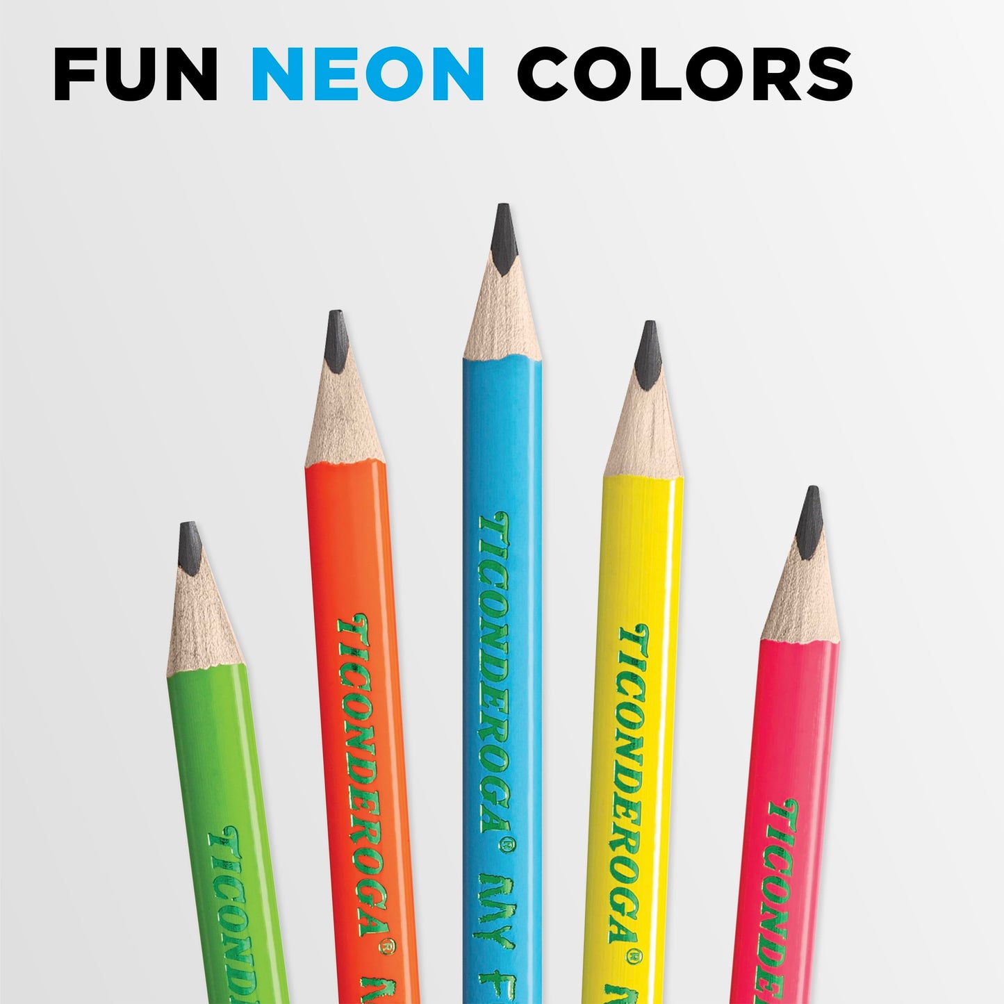 Ticonderoga My First Tri-Write Wood-Cased Pencils, Pre-Sharpened, 2 HB, With Erasers, Neon Colors, 12 Count