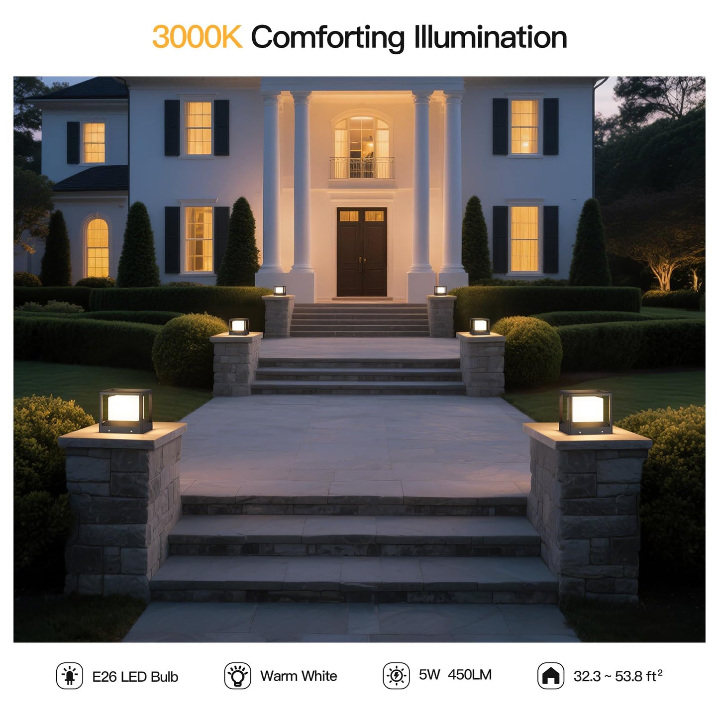 MVBT 7.1" Outdoor Post Lights, Pillar Lights Hard Wired, AC100-240V Modern Column Light, Waterproof Fence Deck Cap Lamp Fixture, 3000K Landscape