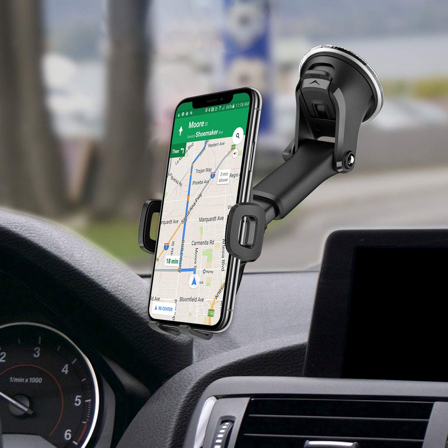 Cellet Dashboard/Windshield Phone Mount with Telescoping Arm - Adjustable Suction Holder, 360° Rotation, One-Touch Release - Fits iPhone 16/15/14 Pro