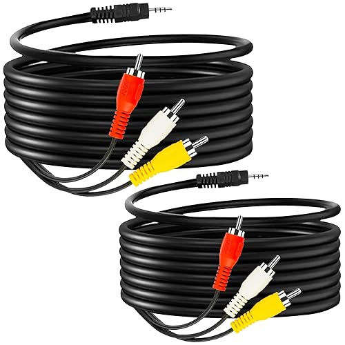 Yeebline 3.5 mm to RCA Camcorder AV Cable, 2-Pack 5ft 3.5mm Male to 3RCA Male Plug Stereo Audio Video Aux Adapter Cord for TV, Tablets, Smartphones