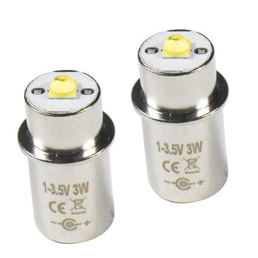 HQRP 2-Pack 3W LED Bulb Upgrade Lamp Compatible with Mag-Lite 2 3 D C Cell Flashlight LWSA201 White Star Krypton Lamp Replacement, 220-260 LM
