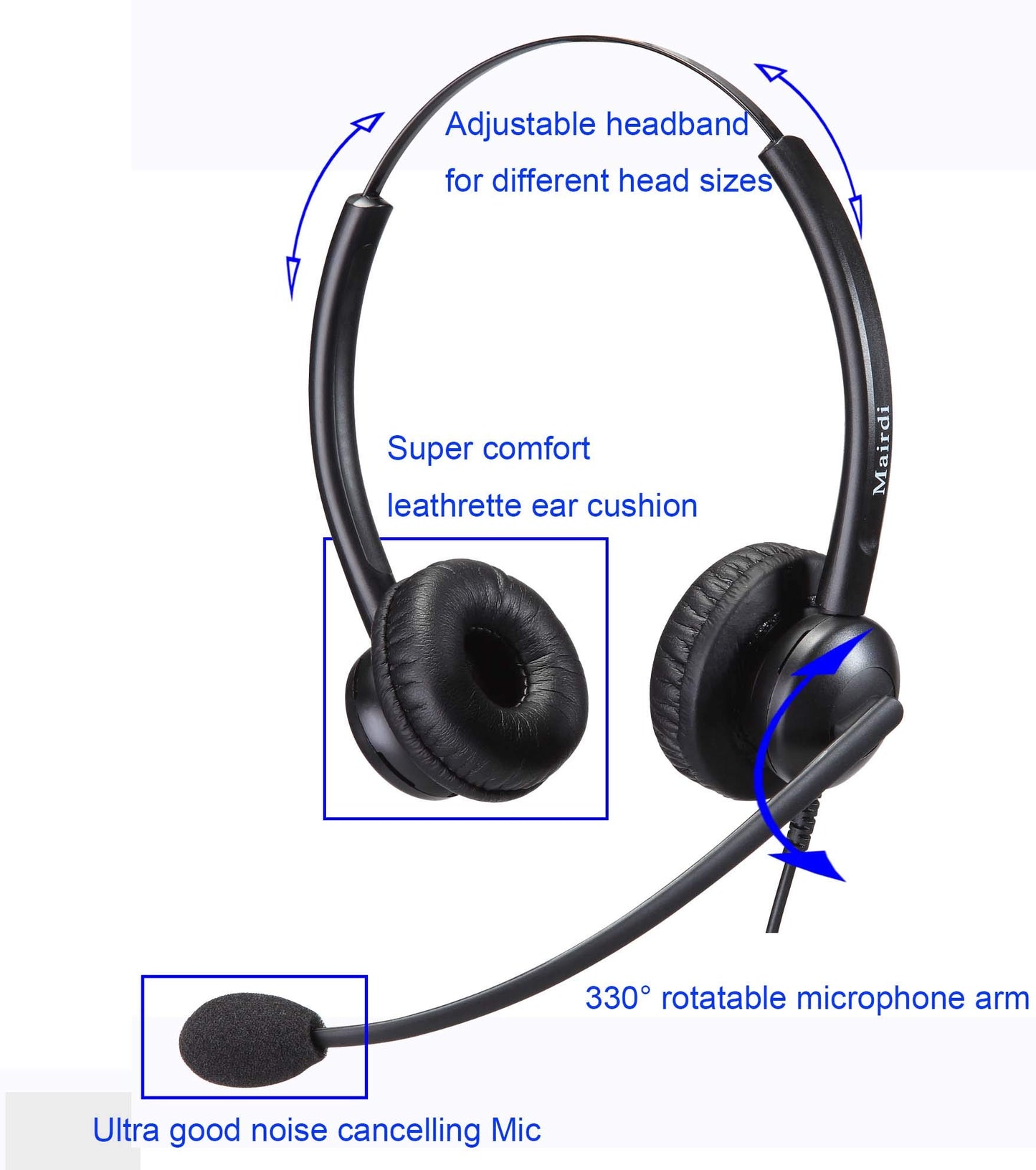 MAIRDI Telephone Headset with Noise Cancelling Microphone & HIS Cable for Avaya IP 1608 1616 9601 9608 9611 9611G 9620 9621 9630 9631 9640 9641 9650