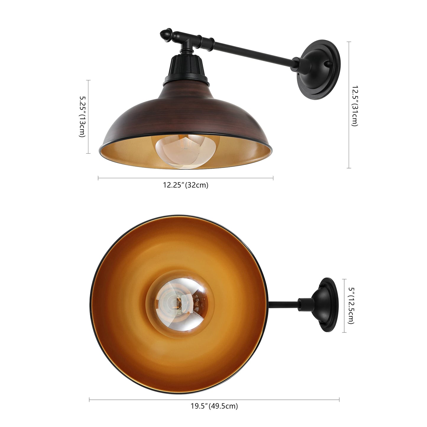 JONATHAN Y 12.25" 1-Light Wood Finish/Copper Industrial Farmhouse Outdoor Sconce, Iron Wall Light with LED Bulb, Metal Bowl Shade, Vintage Porch Lamp
