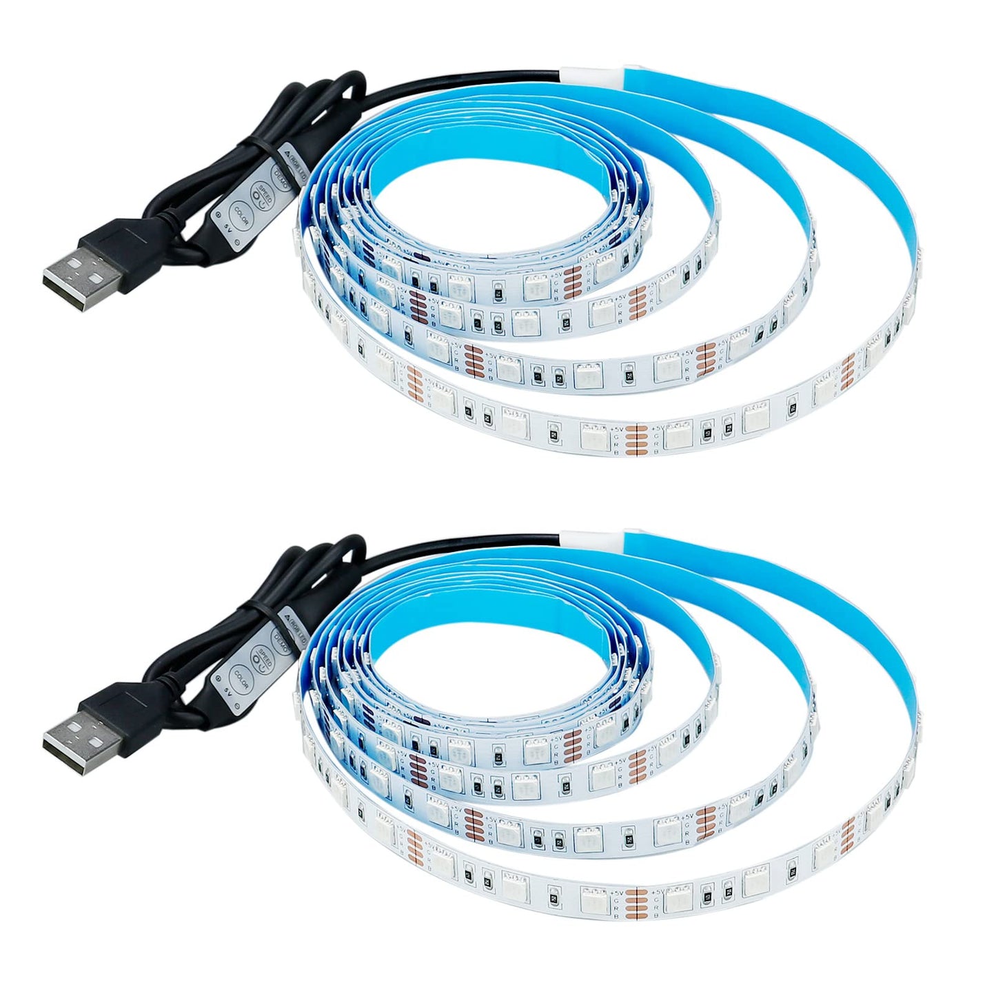 KXZM 5V USB RGB LED Strip Light USB Powered 13.2ft/4M (2pcs x 6.6ft) 240LEDs Flexible SMD 5050 with Controller Dimmable 19 Dynamic Modes 20 Static