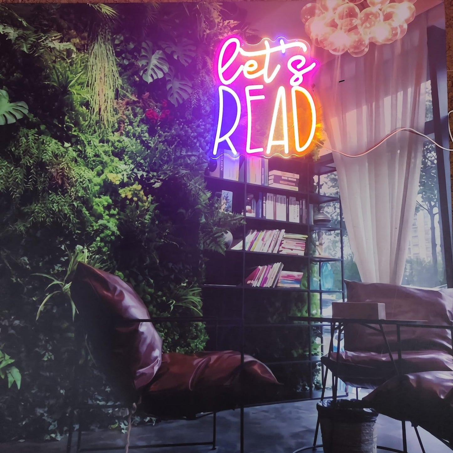 RSEthan LED Neon Sign Let's Read 13"x11.4" USB Powered Dimmable Purple Pink Gradient Classroom Library Reading Corner Decoration Motivational Gift