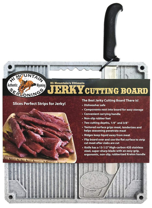 Hi Mountain Beef Jerky Slicer Kit | Features 13.5” Serrated Knife & Non-Slip, Dishwasher-Safe Cutting Board Designed to Slice 1/4" & 3/8" Meat…