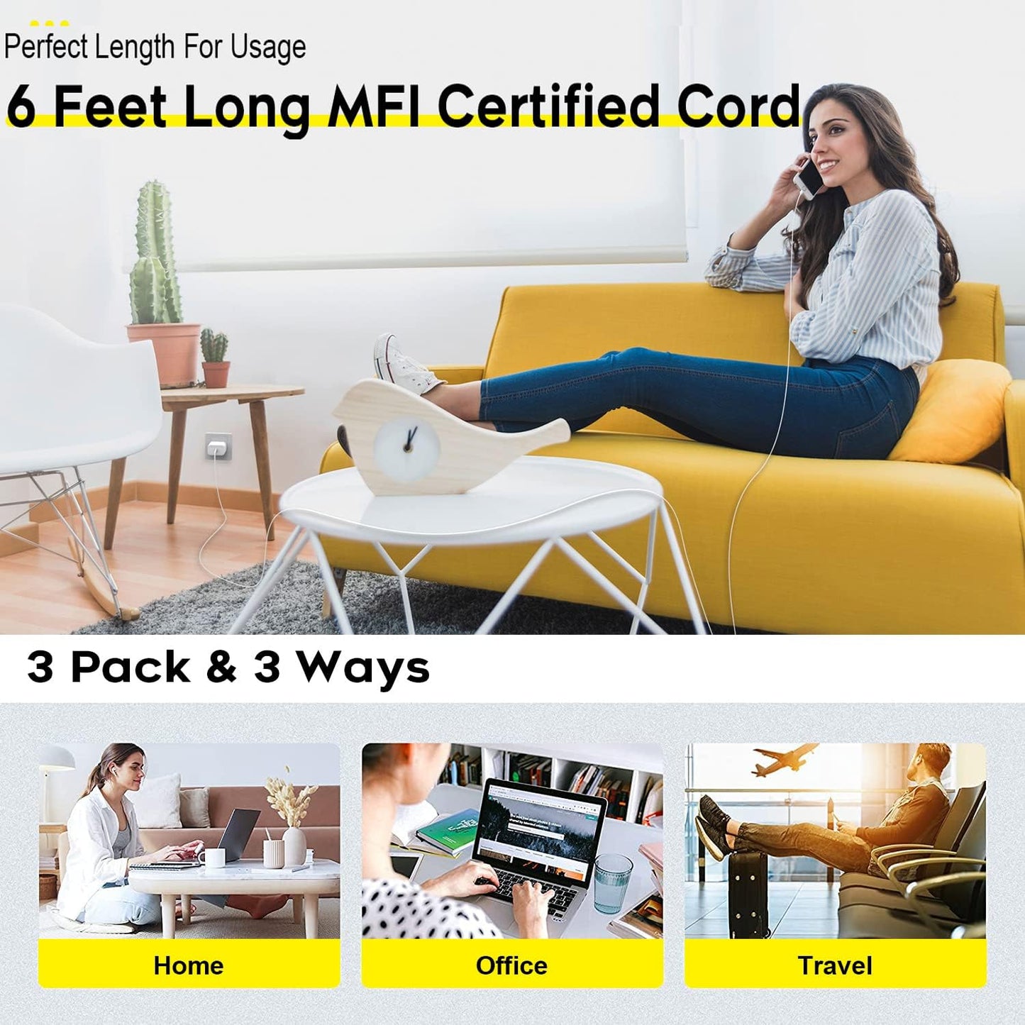 Fast Charger iPhone,i Phone Charge Cable,3Pack iPhone Charger Fast Charging 6Foot Phone Charging USB C Charge Adapter 6FT Type C to Lightning Cable…