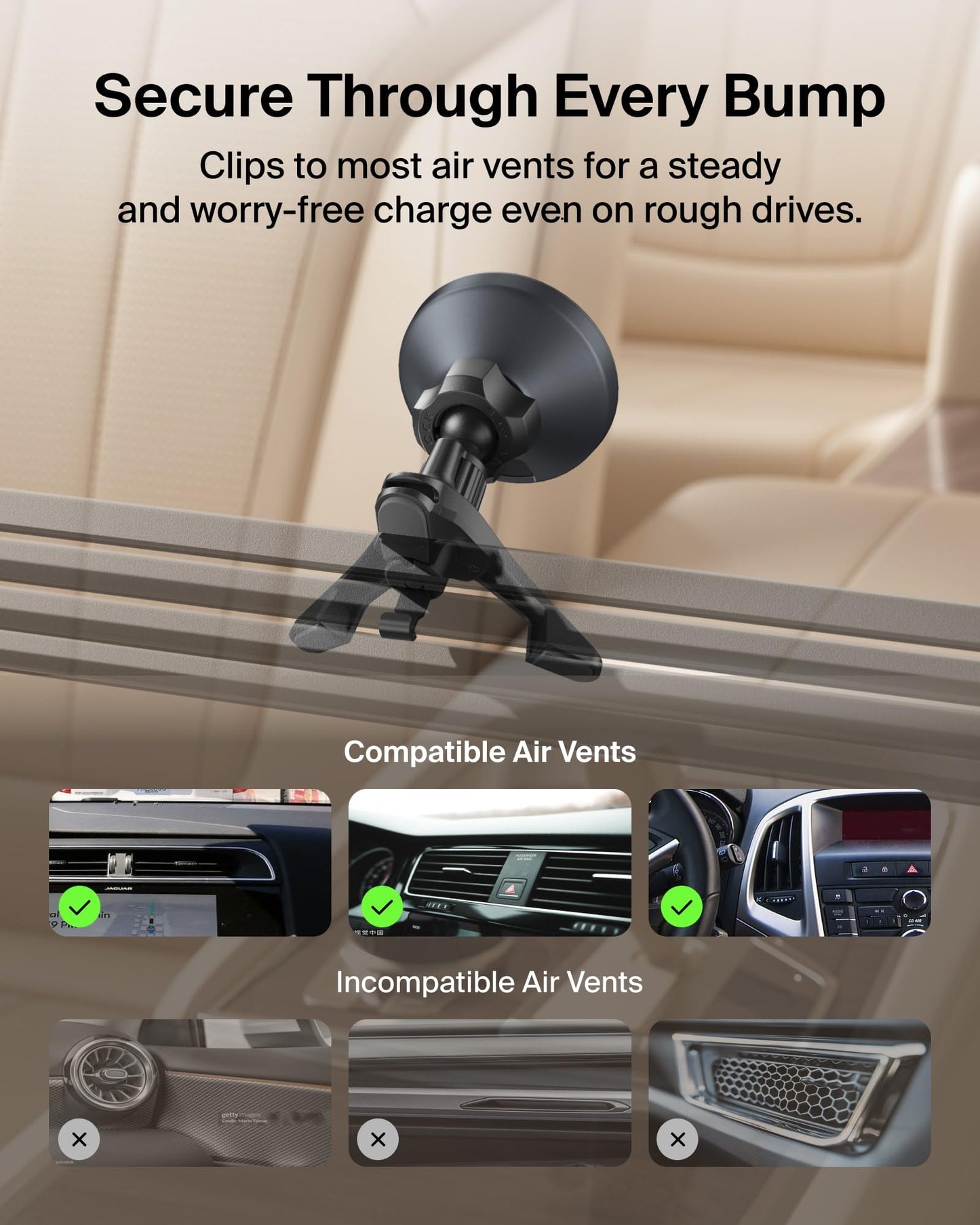 Belkin Wireless Car Charger, Magnetic Car Vent Mount w/ 3.3ft USB C Cable, Qi2 MagSafe Compatible Fast Charging iPhone Charger for iPhone 17, Galaxy