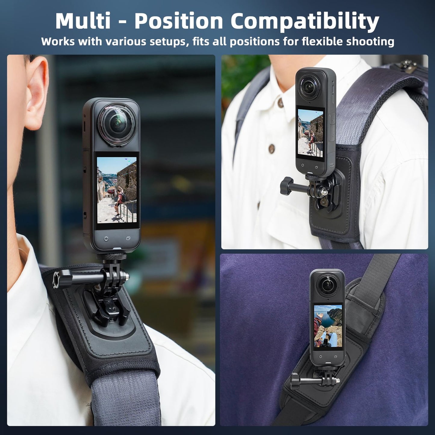 BRDRC Backpack Mount for Insta360 X5 X4 Air, Bag Strap Anti-Slip Shoulder Clip Belt for Insta 360 X5 X4 Air X3 X2 GO 3S Ace Pro, for DJI OSMO 360,