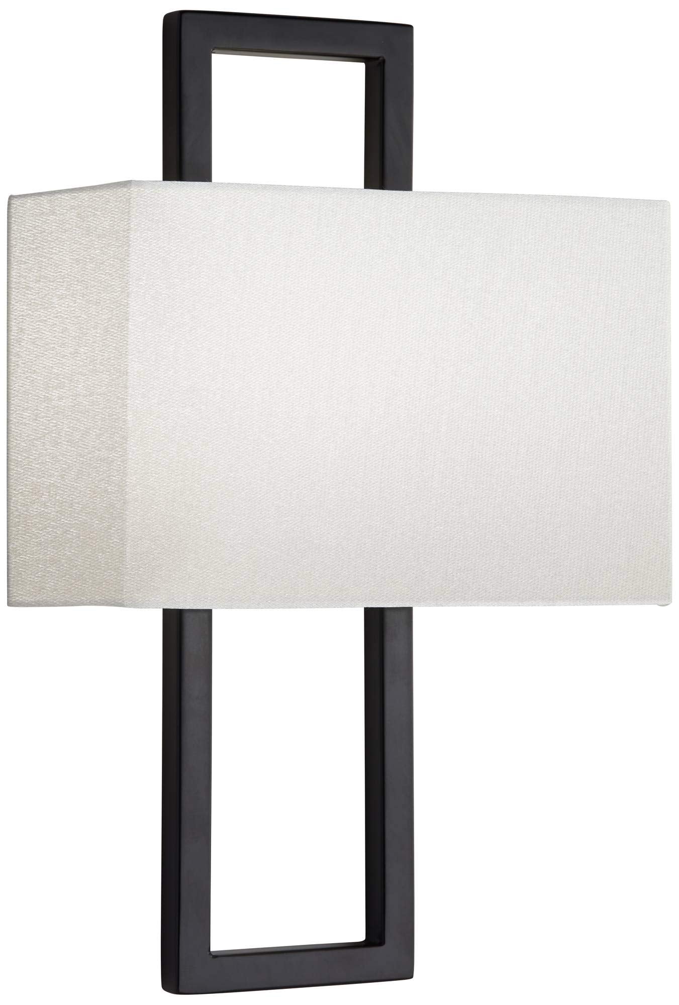 Possini Euro Design Modena Modern Art Deco Wall Sconce Lighting Black Hardwired 15 1/2" High Fixture Silvery Faux Silk Half Rectangular for Bedroom