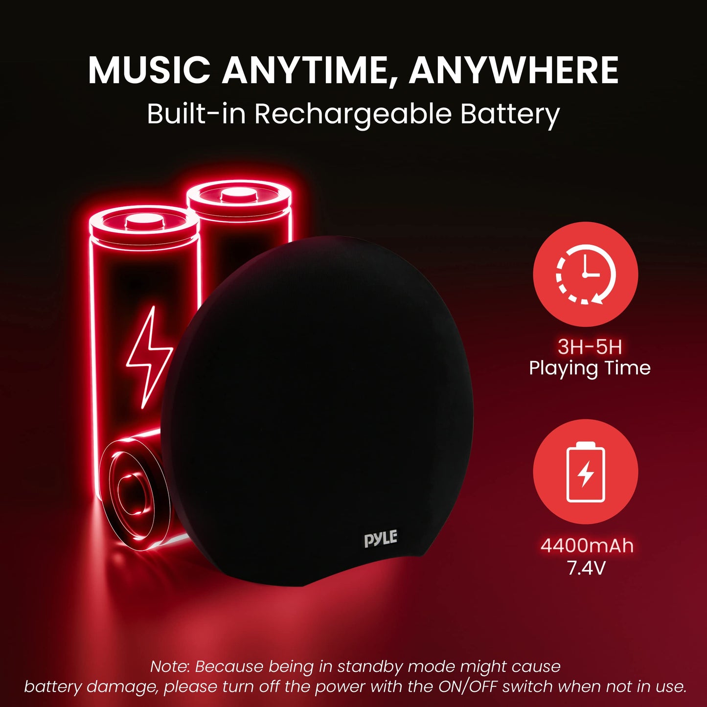 Pyle Portable Waterproof Bluetooth Speaker - 280 Watt Max Output Power, Wireless Music Streaming, Rechargeable Battery, MP3/WMA/FLAC Digital Audio