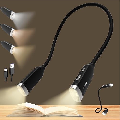 Neck Reading Light, 3 Color & Brightness Adjustable Book Light for Reading in Bed, Hands-Free, Lightweight, USB C Rechargeable, Eye-Caring, Perfect