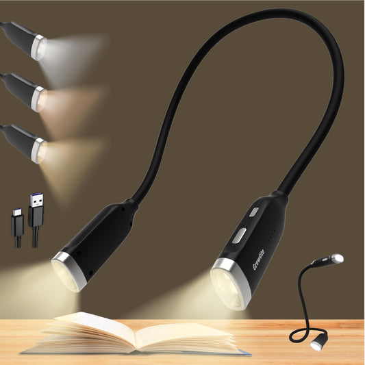 Neck Reading Light, 3 Color & Brightness Adjustable Book Light for Reading in Bed, Hands-Free, Lightweight, USB C Rechargeable, Eye-Caring, Perfect