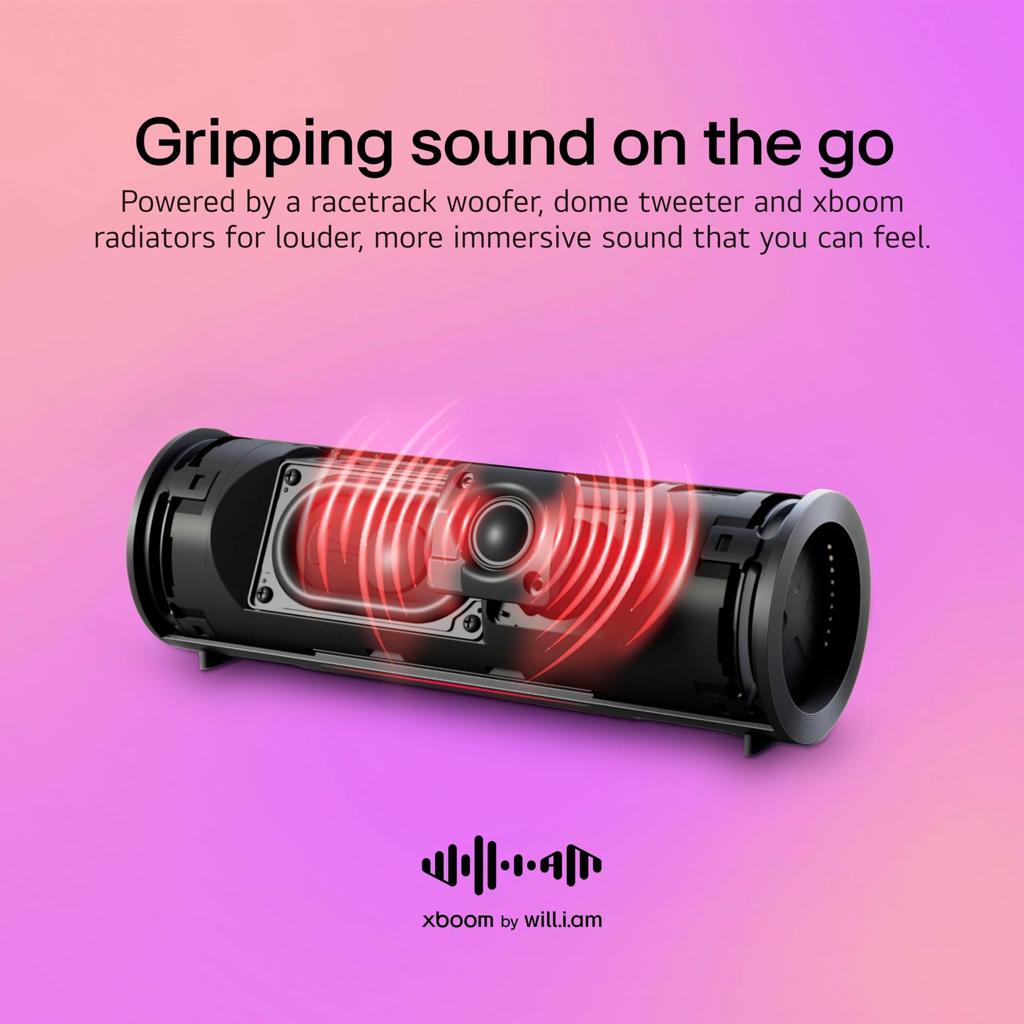 LG xboom Grab Core by will.i.am, Portable Outdoor Bluetooth Speaker for Sports and Athletes, up to 19 Hours, IP67 Dust and Water Resistant, Adjustable