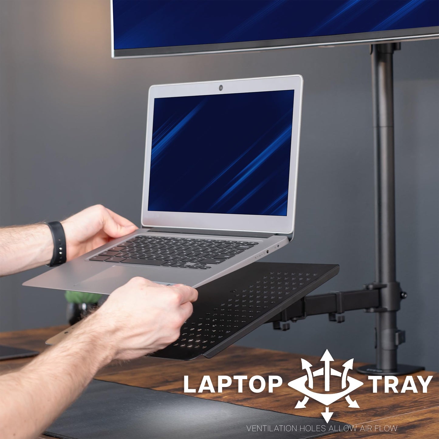 VIVO Extra Tall Desk Mount for up to 49 inch Ultrawide and Tray for up to 17 inch Laptop, Clamp-on Adjustable Stand Holds 44 lb Screens, VESA up