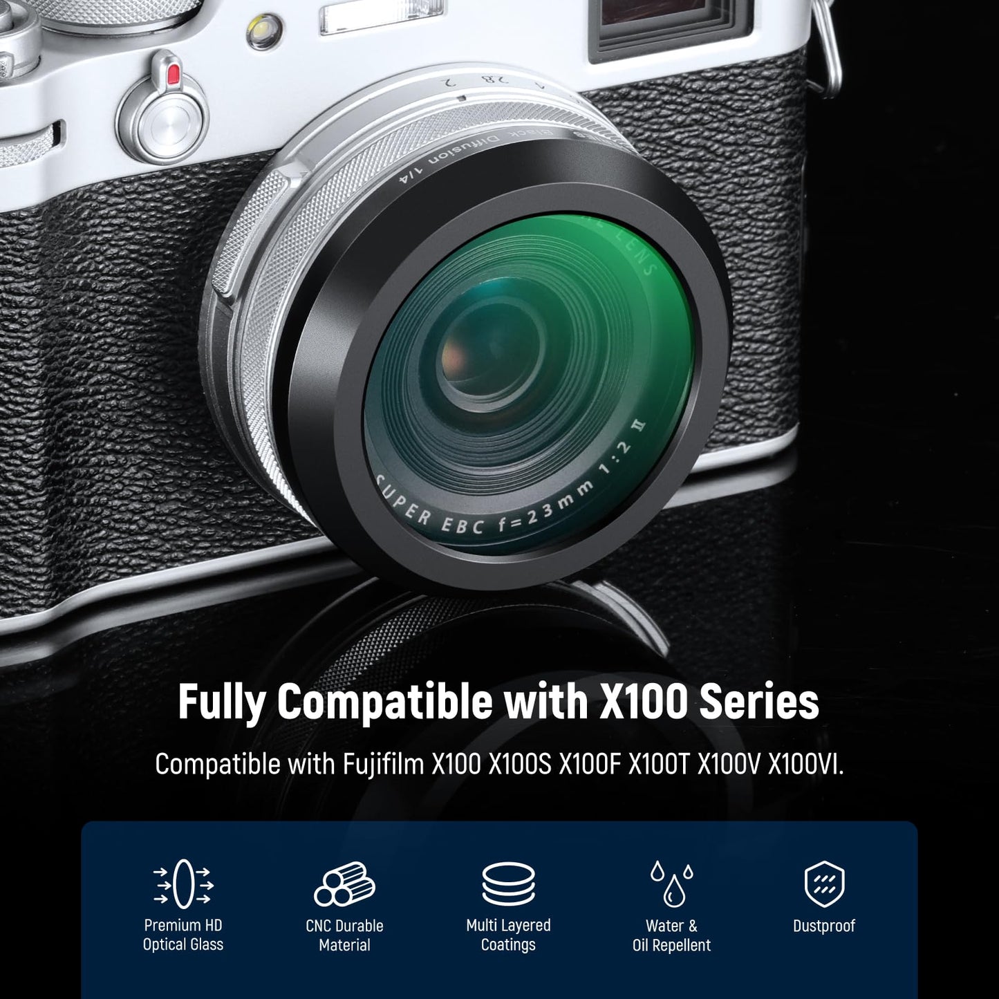 NEEWER Black Diffusion 1/4 Filter, Dreamy Cinematic Effect Lens Filter for X100 Series Cameras, Multi Coated Optical Glass, for Fujifilm X100 X100S