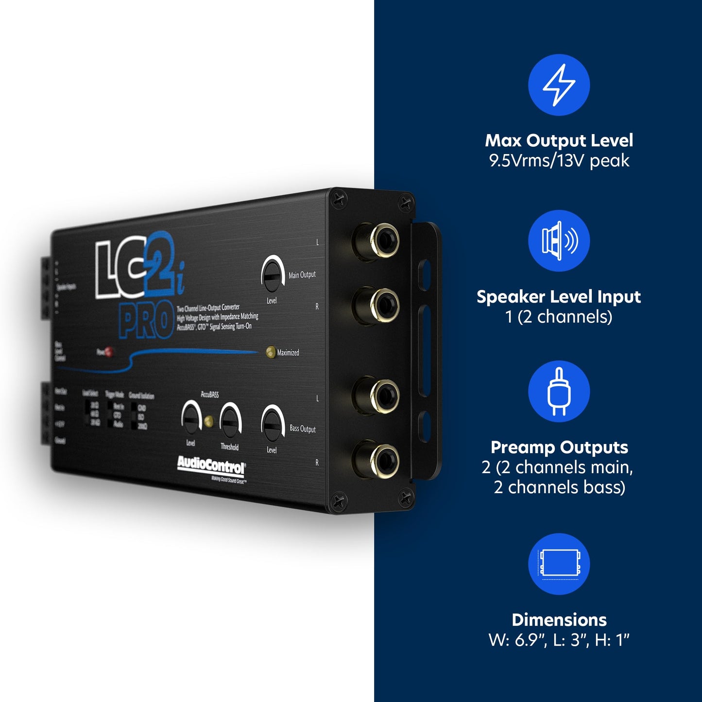AudioControl LC2i PRO 2-Channel Active Line Output Converter with AccuBASS for Adding Subwoofers, Amplifiers to Factory Car Audio Receiver Head Unit