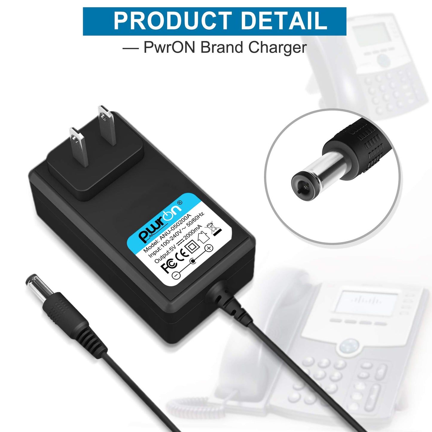 PwrON 5V Power Supply Adapter for Cisco IP Phones SPA500, 501G, 508G, CP500, SPA900, SPA504G, SPA303, SPA922, SPA942 and SPA962, Cisco SPA Series…
