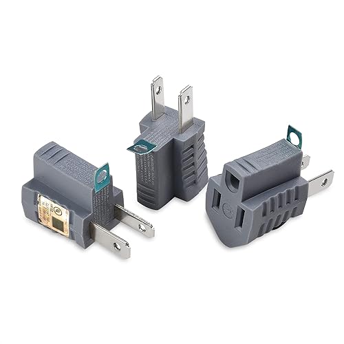 Cable Matters [UL Listed] 3-Pack 2 Prong to 3 Prong Outlet Adapter in Gray, (3Prong to 2Prong Plug Adapter) - Allows a 2Prong Outlet to Accept 3Prong