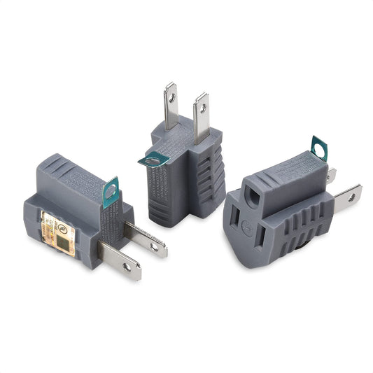 Cable Matters [UL Listed] 3-Pack 2 Prong to 3 Prong Outlet Adapter in Gray, (3Prong to 2Prong Plug Adapter) - Allows a 2Prong Outlet to Accept 3Prong