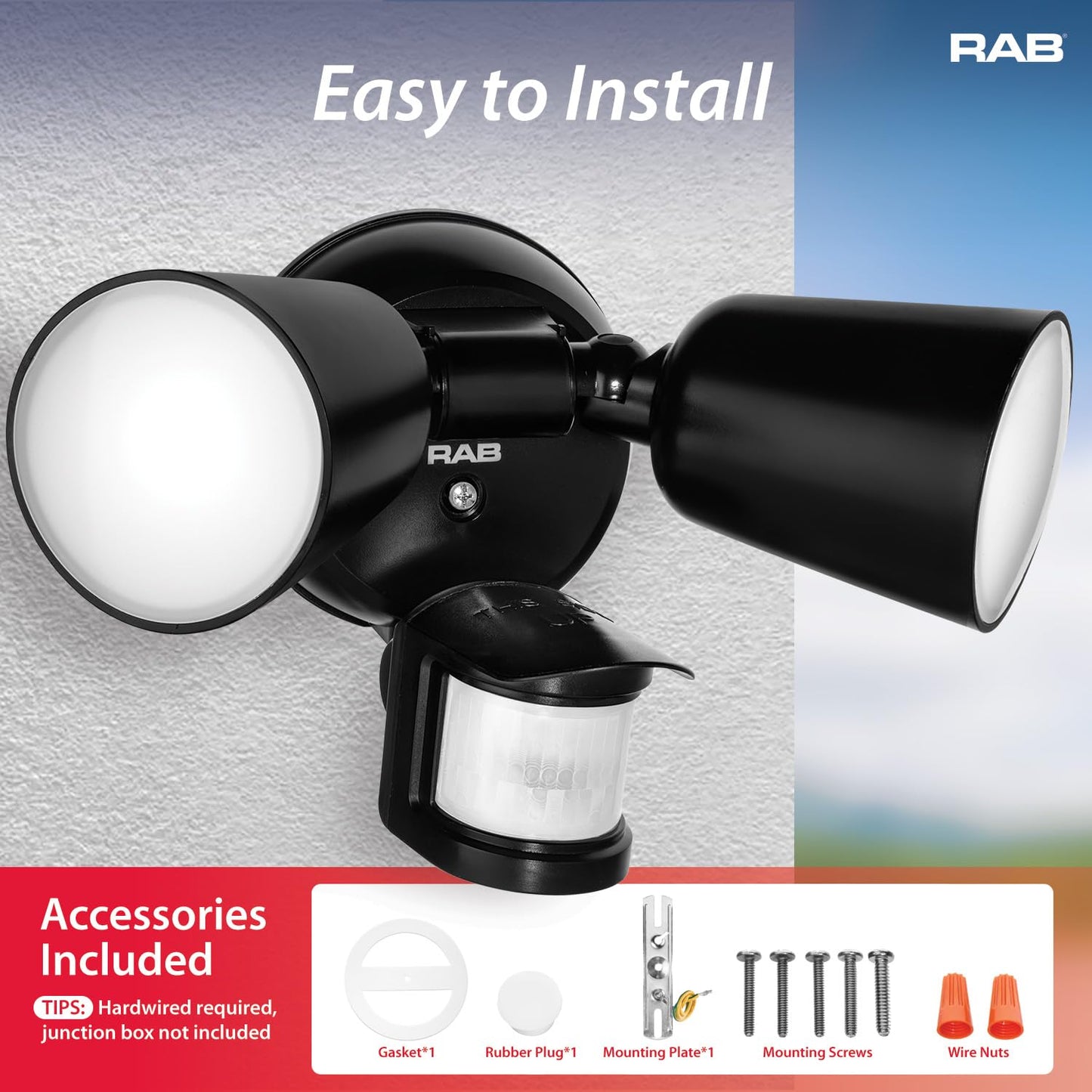 RAB Lighting LU160 Luminator Motion Sensor Outdoor Lights - Flood Light for Security, Outside Dusk to Dawn Photocell, 3000k-5000k Tunable, IP65