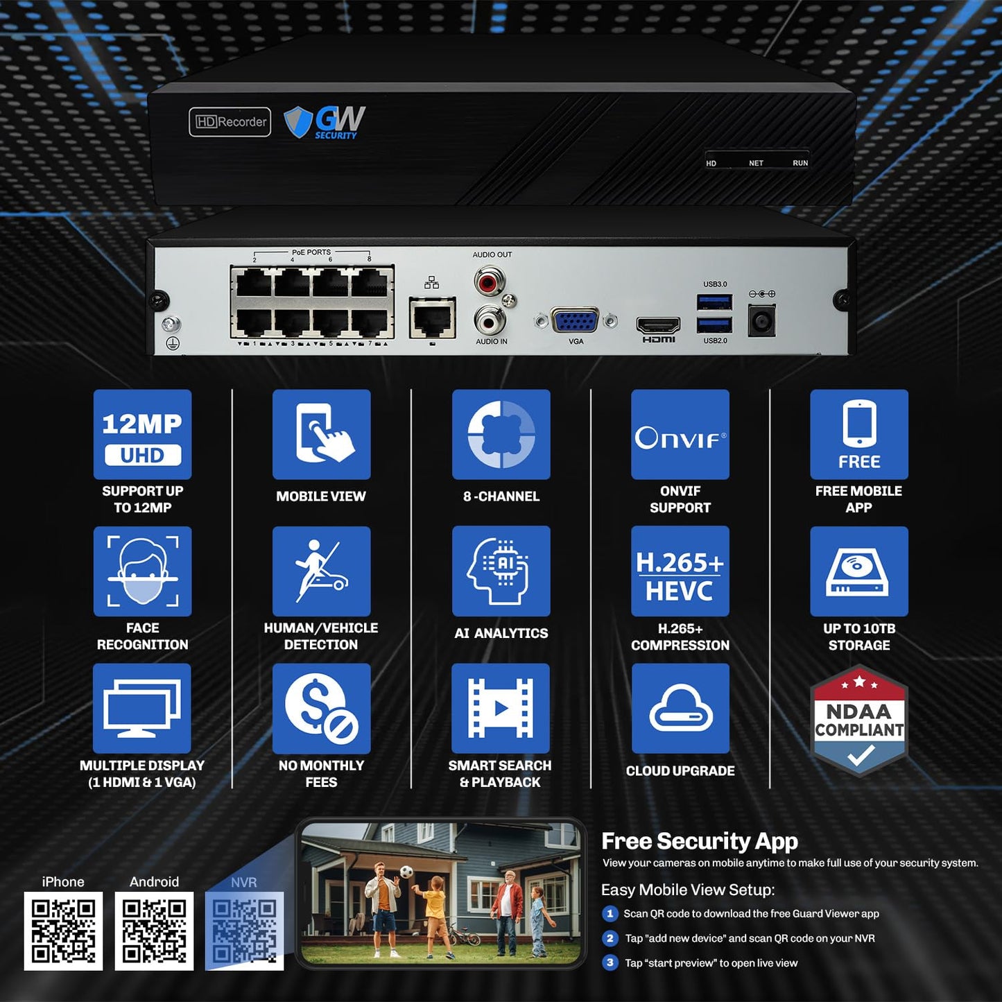 GW Security 8 Channel 4K NVR 5MP H.265 IP Surveillance Security Camera System with 8-Piece Super HD 1920P Weatherproof Video & Audio PoE Security Dome