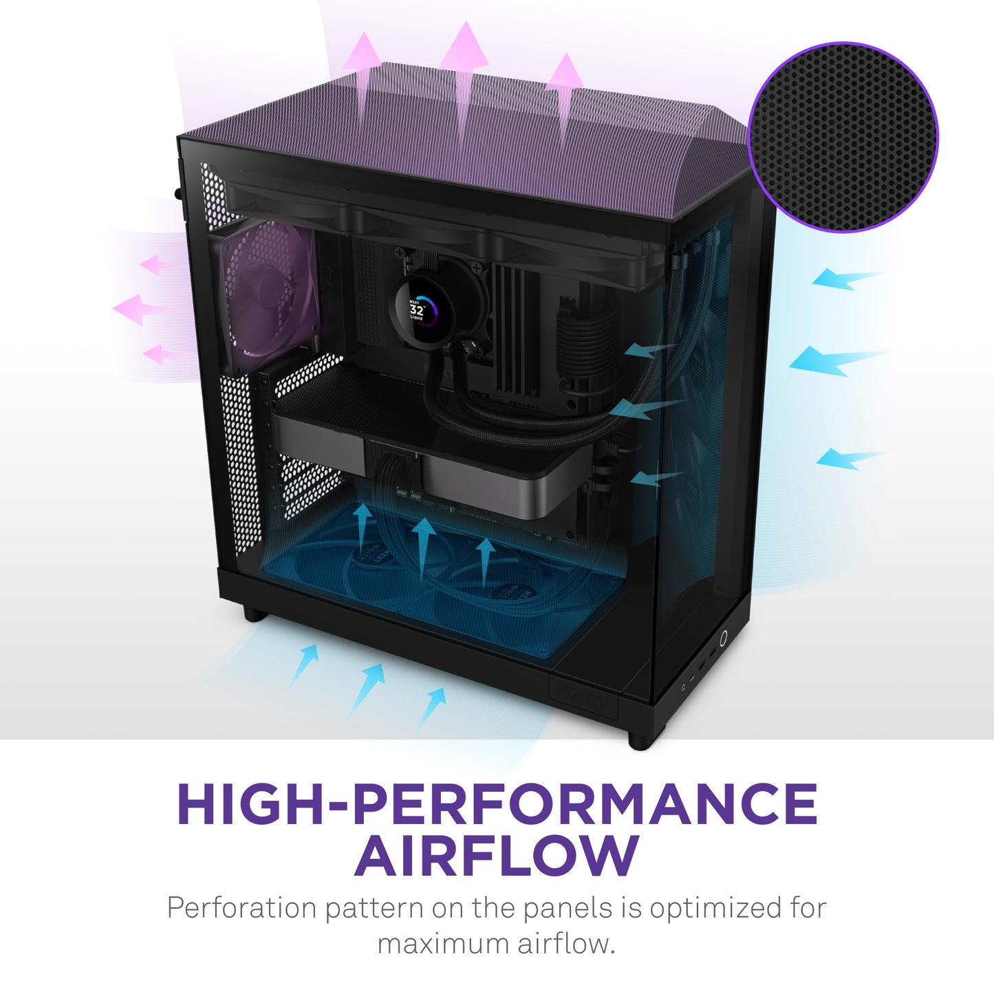 NZXT H6 Flow | CC-H61FB-01 | Compact Dual-Chamber Mid-Tower Airflow Case | Panoramic Glass Panels | High-Performance Airflow Panels | Includes 3 x
