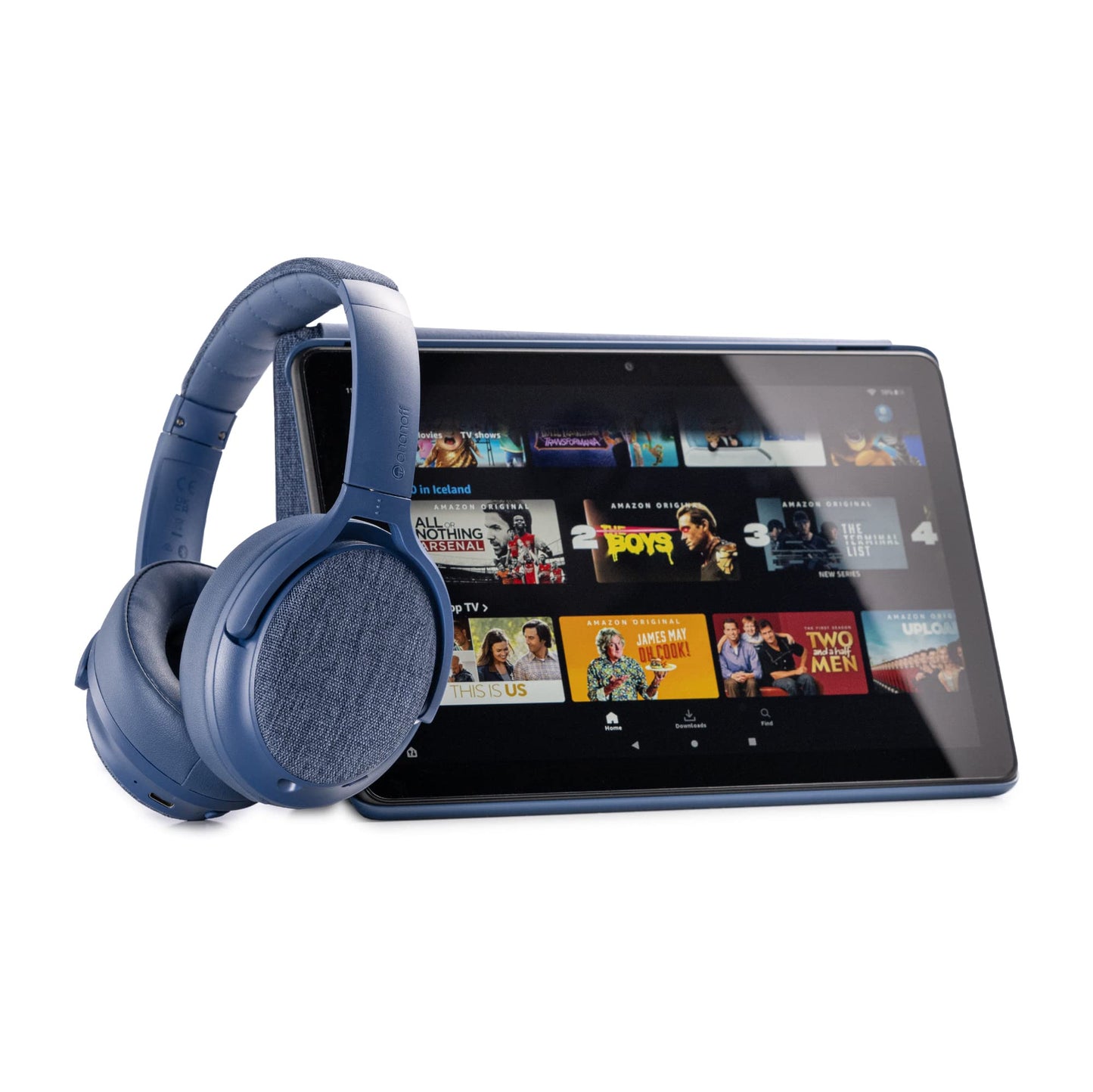 Made for Amazon, Active Noise Cancelling Bluetooth Headphones with Built-in Microphone | Blue