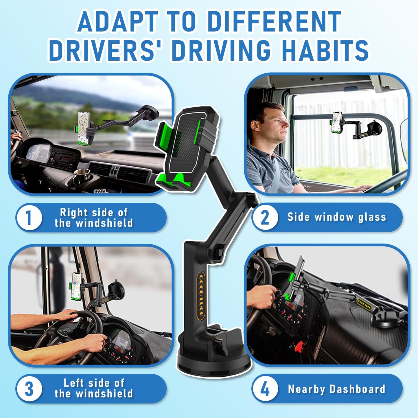 WUITIN Heavy Duty Phone Holder - Long Arm, Anti-Shake Suction Cup, Compatible with All Phones & Vehicles