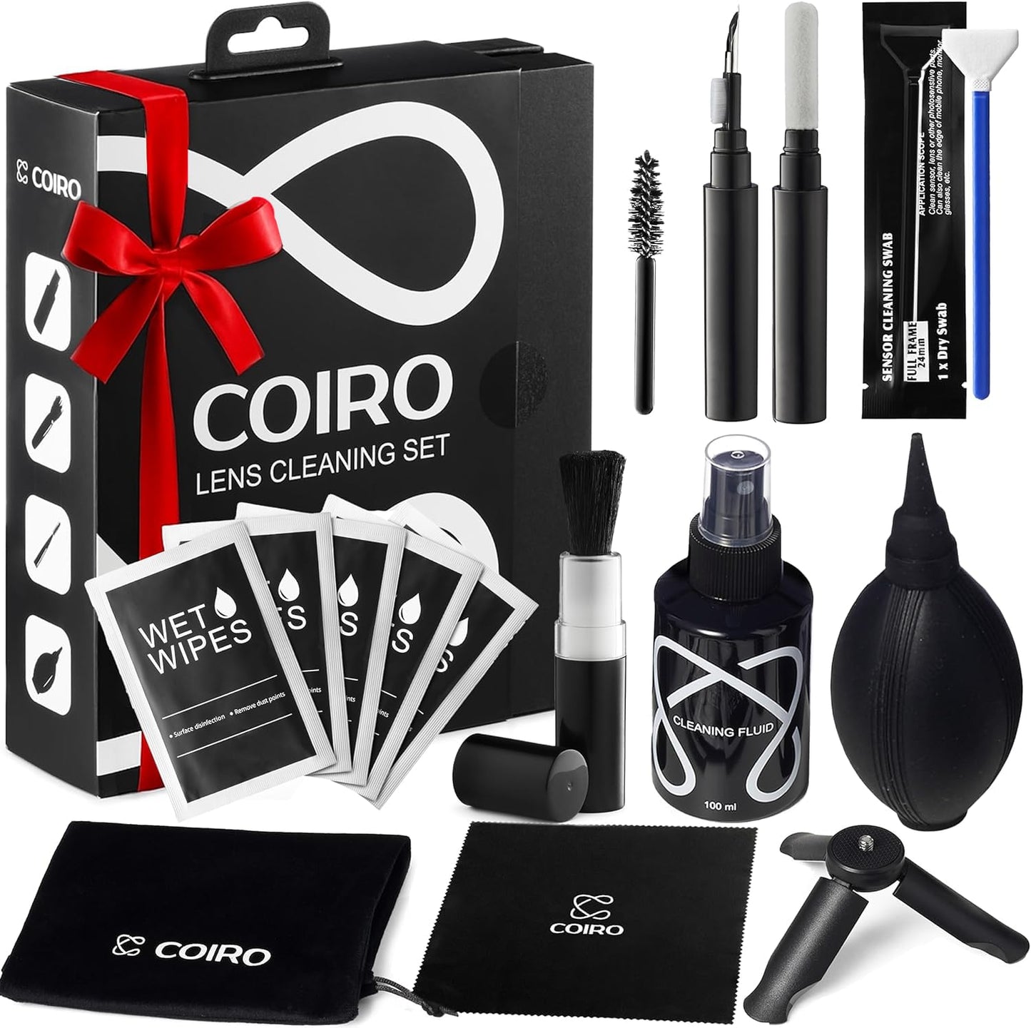 C Coiro Camera Lens Cleaning Kit for DSLR and Sensitive Electronics, 9-in-1 Lens Cleaner Spray, Camera Pen, Blower, Wipes, Sensor Cleaner