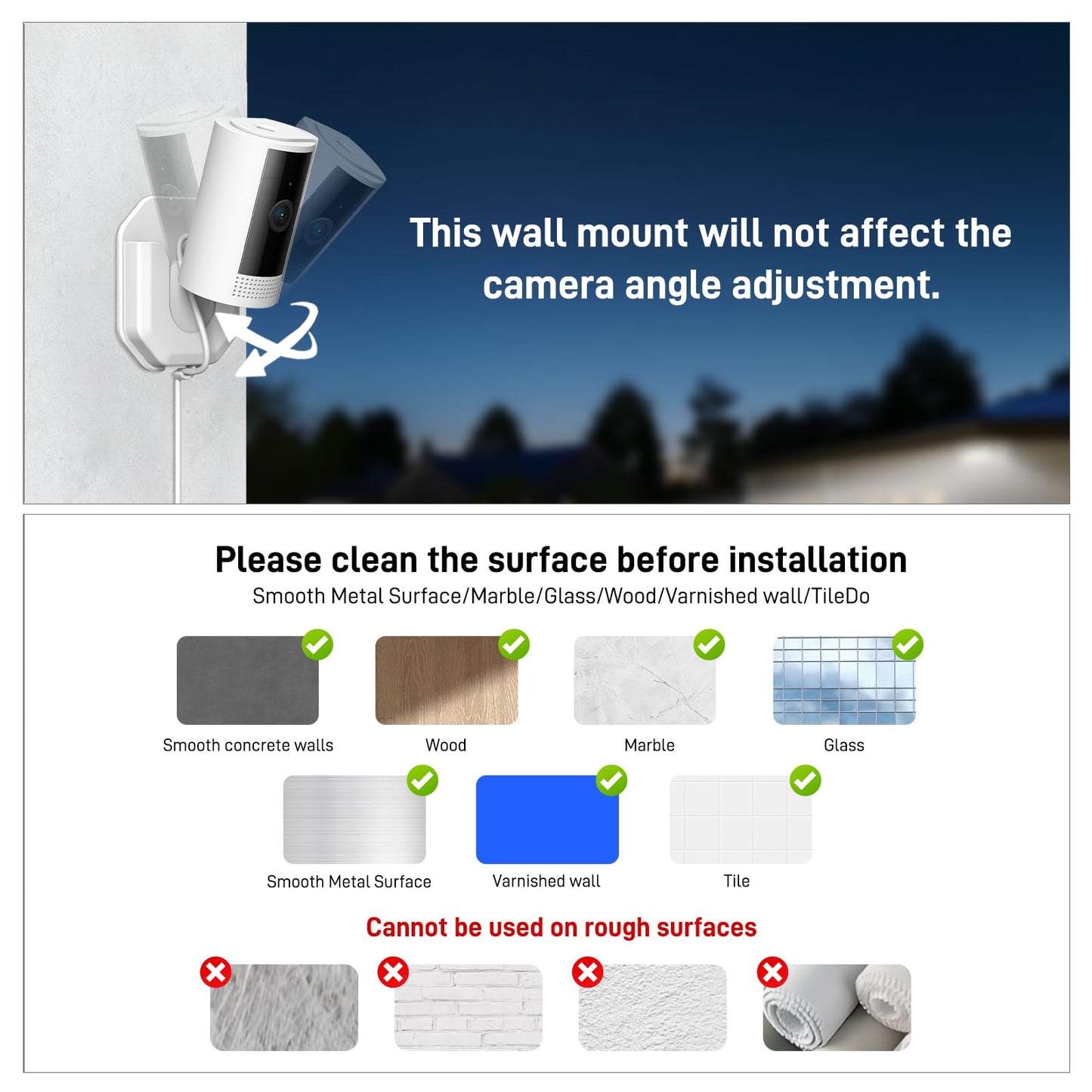 Blink No Drill Mount Bracket Compatible with Blink Mini 2 and Mini 2K/ Blink Outdoor 4 and Outdoor 2K Camera Adhesive Wall Mount(2Pack