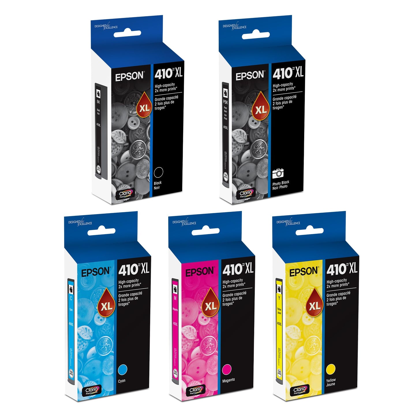 Epson 410XL Black/Photo Black/Cyan/Magenta/Yellow Ink Cartridge 5/Pk Bundle