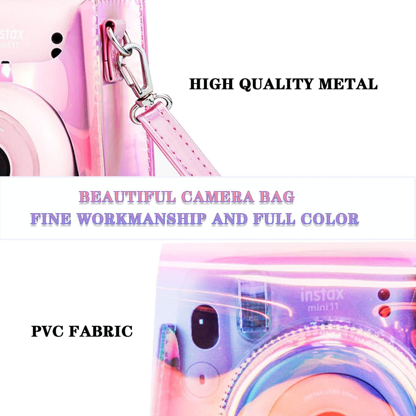 Yitengteng Illusion-colour Camera Case for Fujifilm Instax Mini 11/9/8 Camera,Adjustable PVC Camera Protective Cover Sling Shell Bag with Shoulder