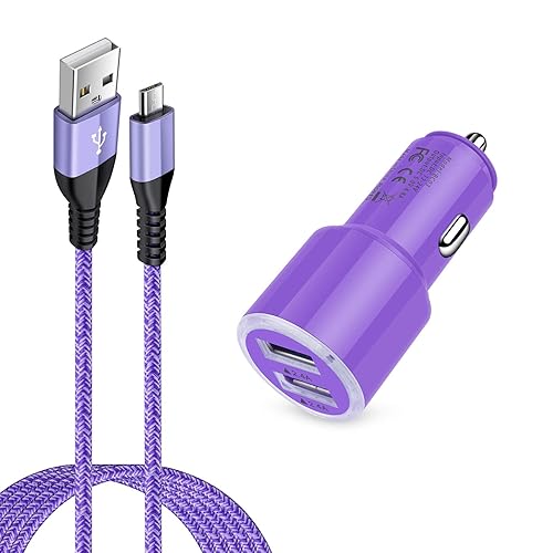 Dual 4.8A Fast Car Charger with Android Micro USB Cable for Samsung Galaxy S7 S6 J8 J7/J7V/Star/Crown/Prime/Refine J3, Note 5 4, Moto E4 E5 G4 G5 G6