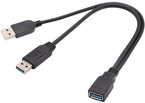 AAOTOKK USB A 3.0 Y Splitter Cable, USB 3.0 A Female to Dual USB 3.0 A Male + USB 2.0 A Male Extra Power Charging & Data Transfer Dual USB Y Splitter