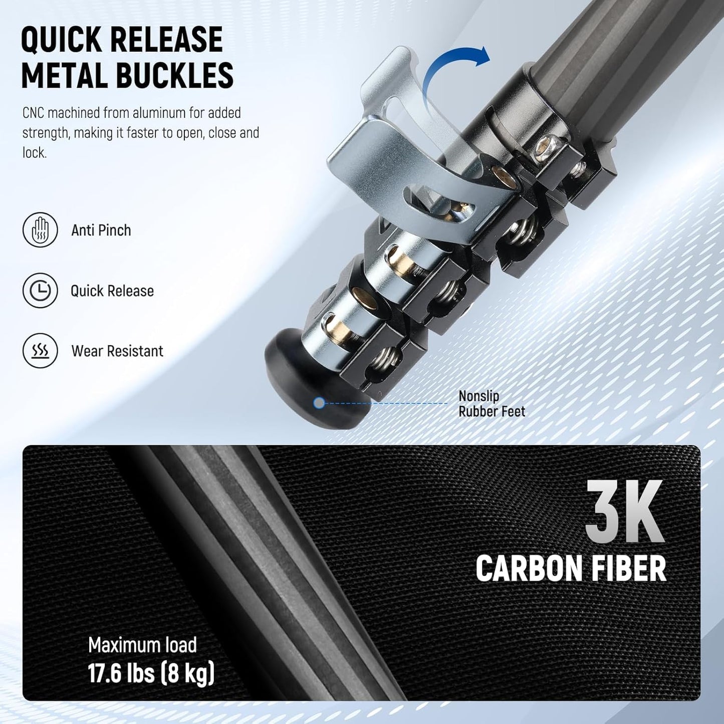 NEEWER 60.4" Travel Tripod Carbon Fiber with Detachable Damped Fluid Head, Lightweight Video Camera Stand with Metal Quick Flip Buckle, Arca Type QR