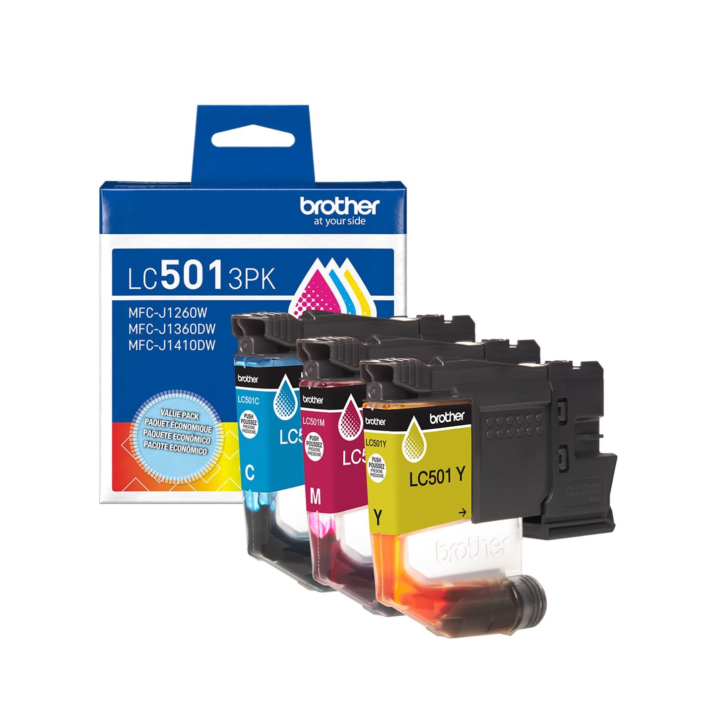 Brother Genuine LC5013PK 3-Pack Standard Yield Cyan, Magenta, and Yellow Ink Cartridges (for use with Work Smart 1260, 1360, and 1410 Printers)