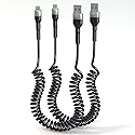 Coiled USB Lightning Cable 2 Pack Apple Carplay[MFi Certified], Coiled USB to Lightning Cable with Data Transmission and LED for Car, Retractable…