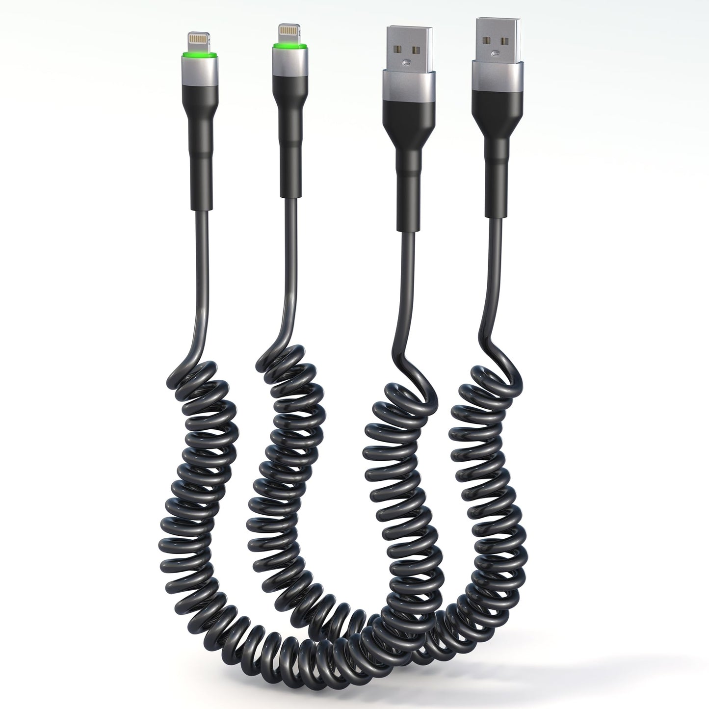 Coiled USB Lightning Cable 2 Pack Apple Carplay[MFi Certified], Coiled USB to Lightning Cable with Data Transmission and LED for Car, Retractable…